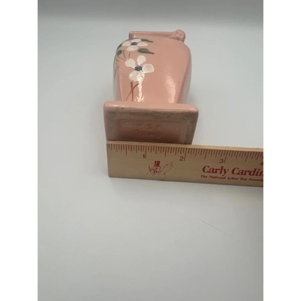 Vintage R.R.P. Co Roseville Ohio Pink Ceramic Bud Vase Hand Painted Floral 5.5